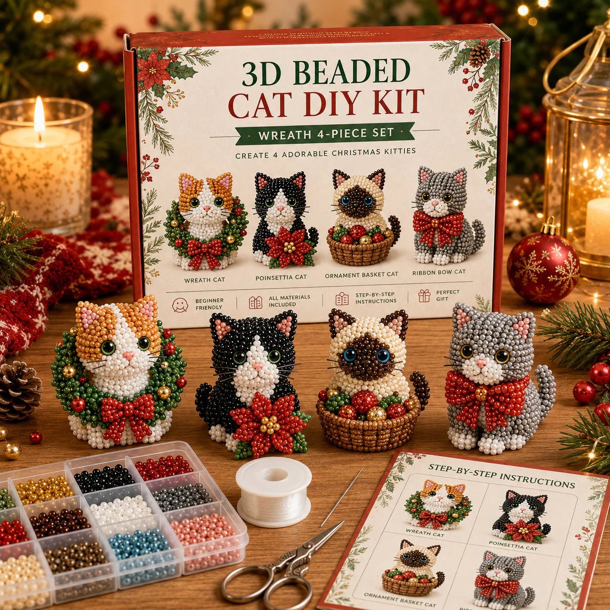 💥🏆Create Your Own 3D Beaded Christmas Cats | Beginner-Friendly DIY Kit🎁
