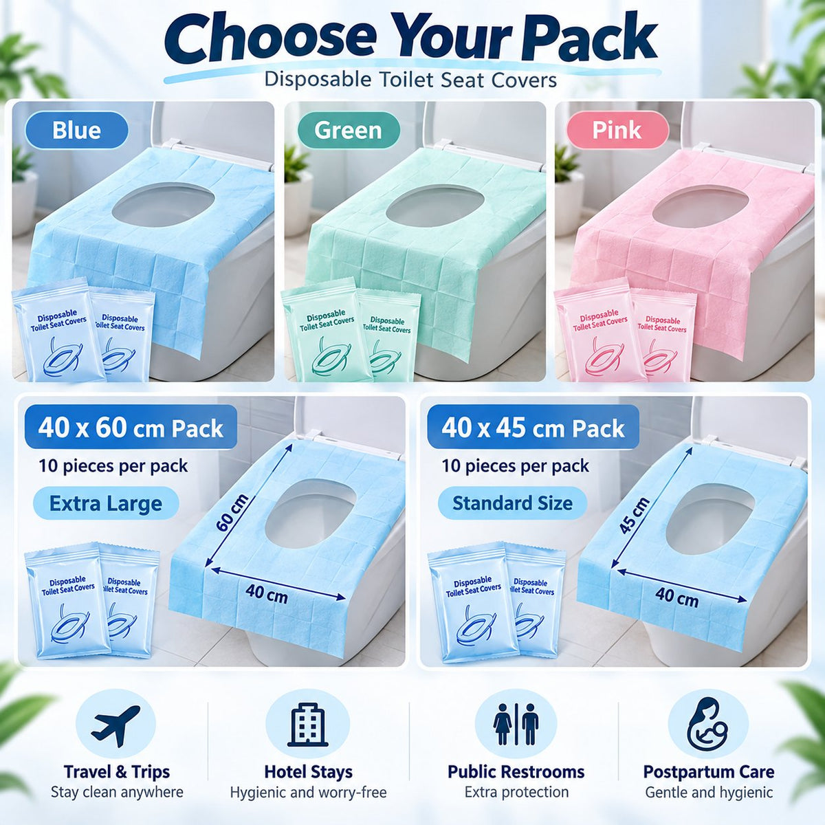 Disposable Waterproof Toilet Seat Covers | Individually Wrapped Travel Hygiene Liners