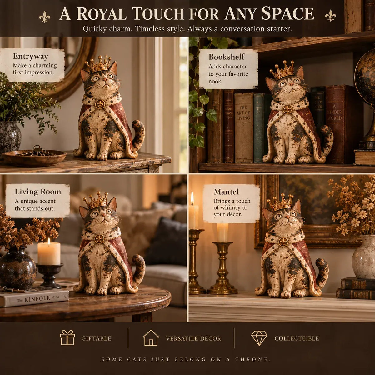 👑 Medieval Cat Court Figurines | 5 Vintage-Inspired Royal Characters for Shelves, Mantels & Cat Collectors 🐈
