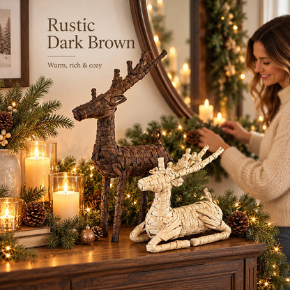 🦌 Woven Rattan Reindeer Christmas Décor – Rustic Holiday Reindeer