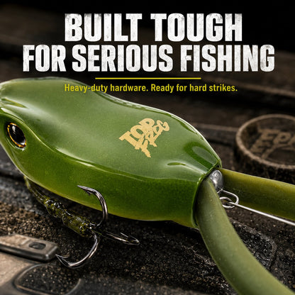 ⏳ Last Day 49% OFF – 🐸 Top Frog 6.5" Pre-Rigged Topwater Fishing Lure | Line-Thru Kicking-Leg Action, 1.2 oz Body & 100 lb Leader Included 🎣✨