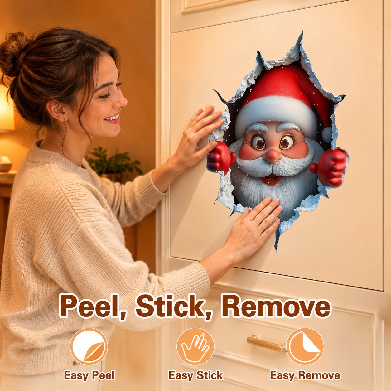 🎄 Realistic 3D Santa Breakthrough Wall Stickers