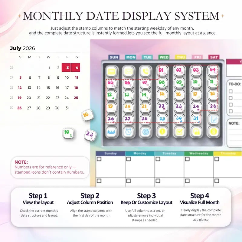 📅 Reusable Desk Calendar with 42 Self-Inking Event Stamps & 23 Replaceable Pages