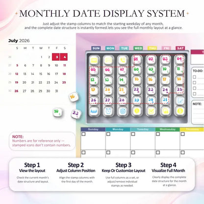 📅 Reusable Desk Calendar with 42 Self-Inking Event Stamps & 23 Replaceable Pages