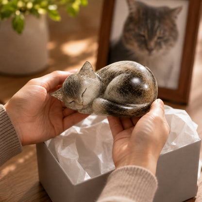 Sleeping Cat Pet Memorial Fur Keepsake — Keep a Real Part of Them Close