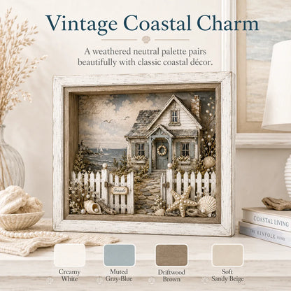 🐚Vintage Seaside Cottage Pearl Diamond Shadow Box DIY Kit