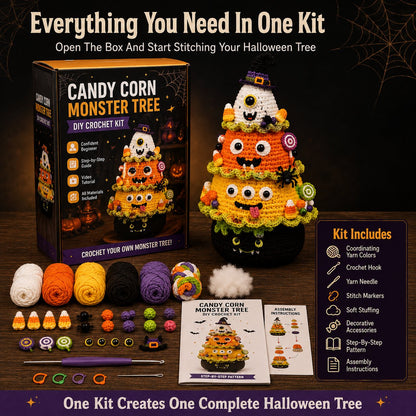 🎃 Halloween Tree DIY Crochet Kit | All-In-One Kit for a Layered 7-Inch Spooky Tabletop Decoration 🧶👻✨
