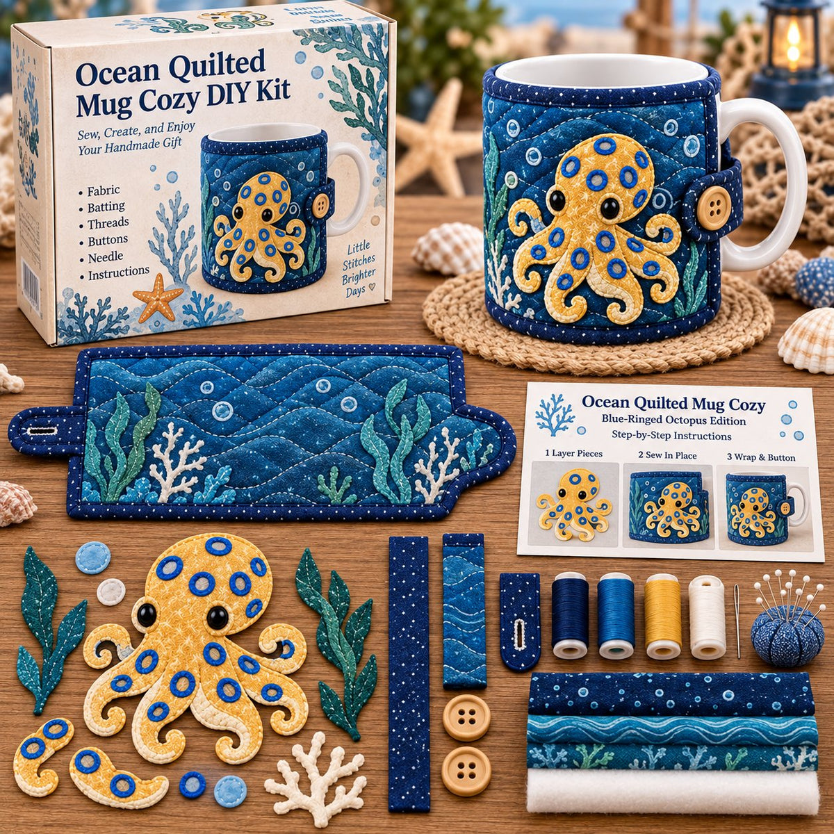 Ocean Jellyfish Quilted Mug Cozy DIY Kit