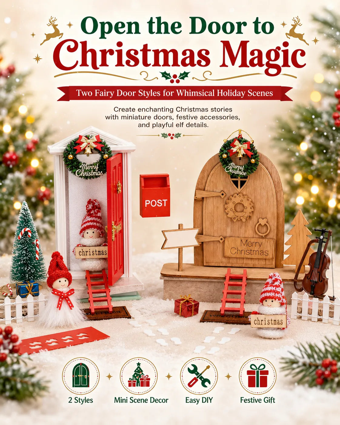 🎅 Magical Christmas Door Decoration – Create A Whimsical Holiday Wonderland At Home✨22 Pcs Red Foam Fairy Door Kit