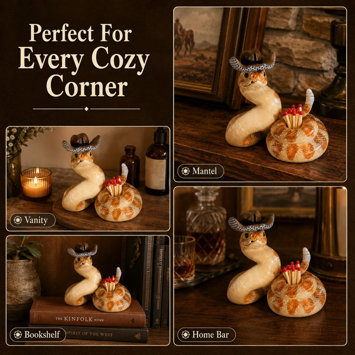 Cowboy Rattlesnake Ceramic Match Holder with Striker 🤠🐍