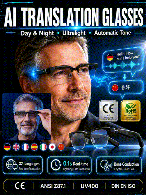 AI Smart Long Battery Life Wireless Bluetooth 6.0 Translation Glasses