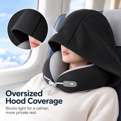 Hooded Travel Neck Pillow with Carrying Pouch