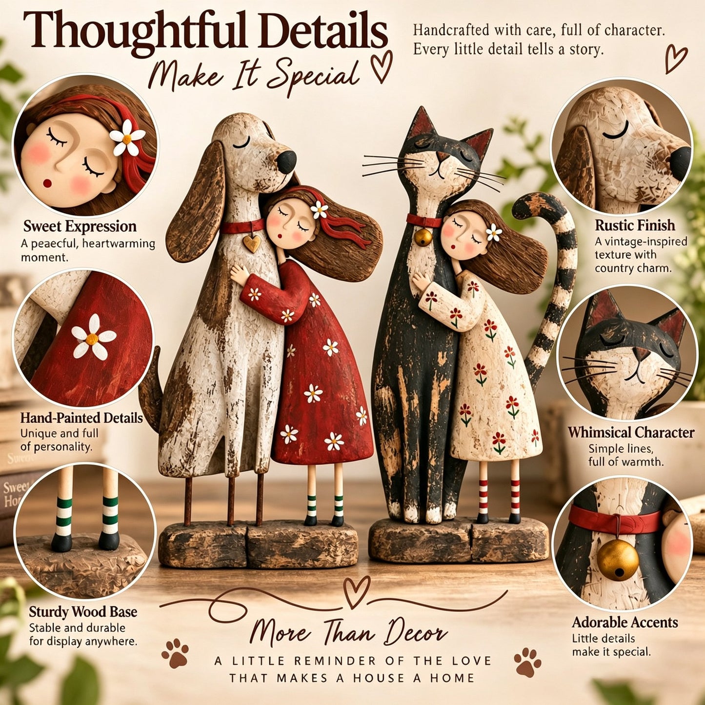 ❤️Some Friendships Don’t Need Words™ – Girl & Pet Hugging Figurine