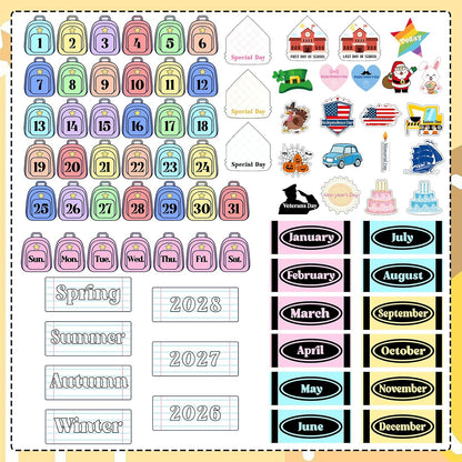 📅Back to School 2026-2028 Classroom Pencil Calendar Pocket Chart | 82 Educational Activity Cards🖍️