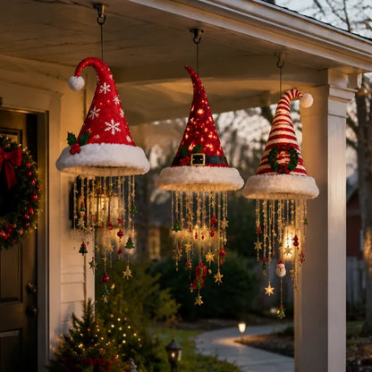 🎅 LAST DAY 49% OFF – Light-Up Christmas Hat Chandelier | Hanging Santa Hat Decoration with Warm LED Lights, Festive Ornaments & 3 Holiday Styles ✨