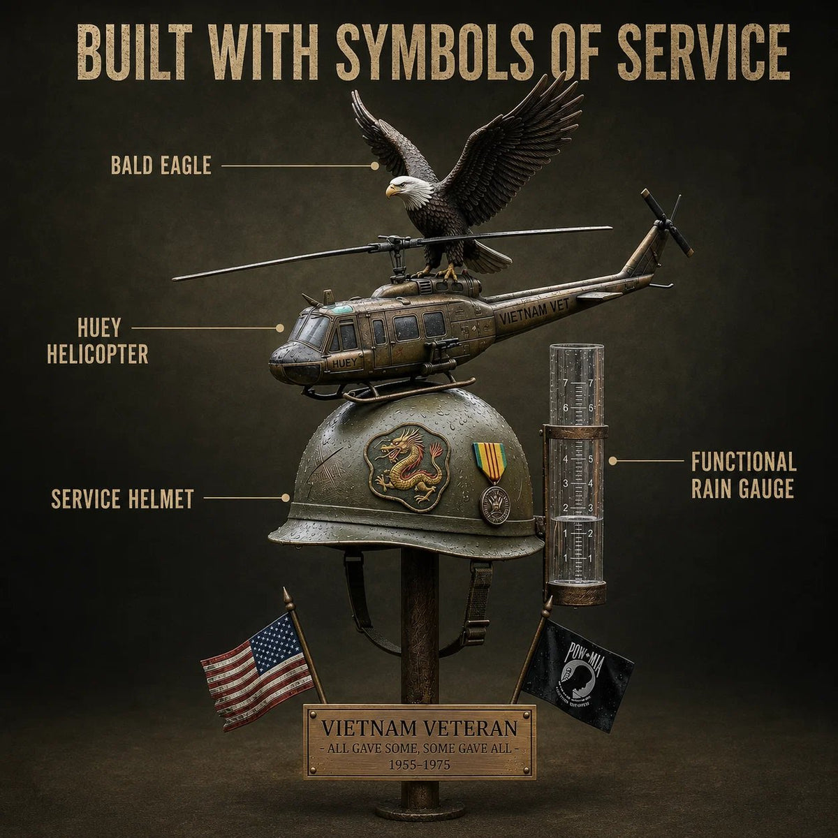 🚁Vietnam Veteran Memorial Rain Gauge