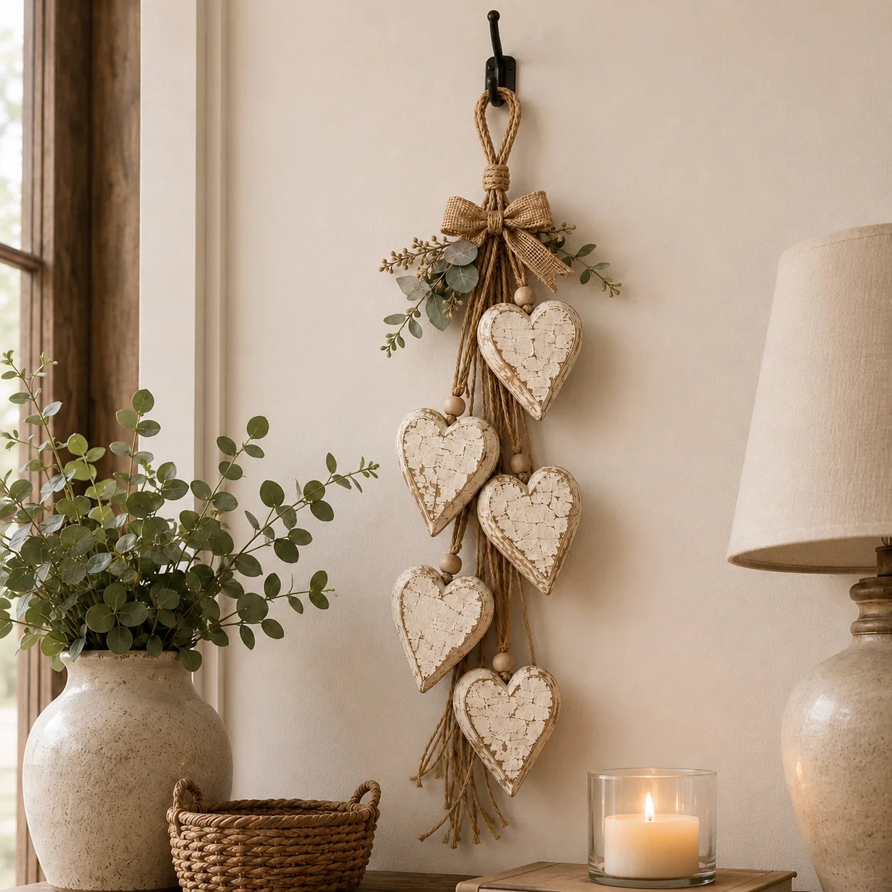 🩵 3D Solid Wood Lighted Hanging Heart Wall Decor – Remote-Controlled Rustic Farmhouse Decoration 🌊🎁BUY 2 FREE SHIPPING
