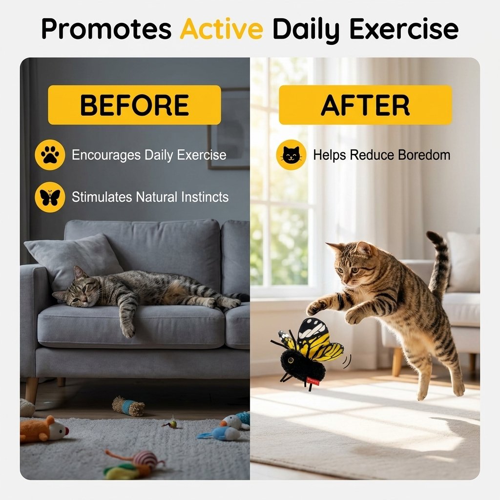 🔥HOT SALE🔥🐈Interactive Electric Butterfly Cat Toy with Fluttering Wings - USB Rechargeable Flapping Motion Kitten Toy with Door Hanging Strap & Teaser Attachment - Soft Plush Indoor Cat Exercise Toy 💖