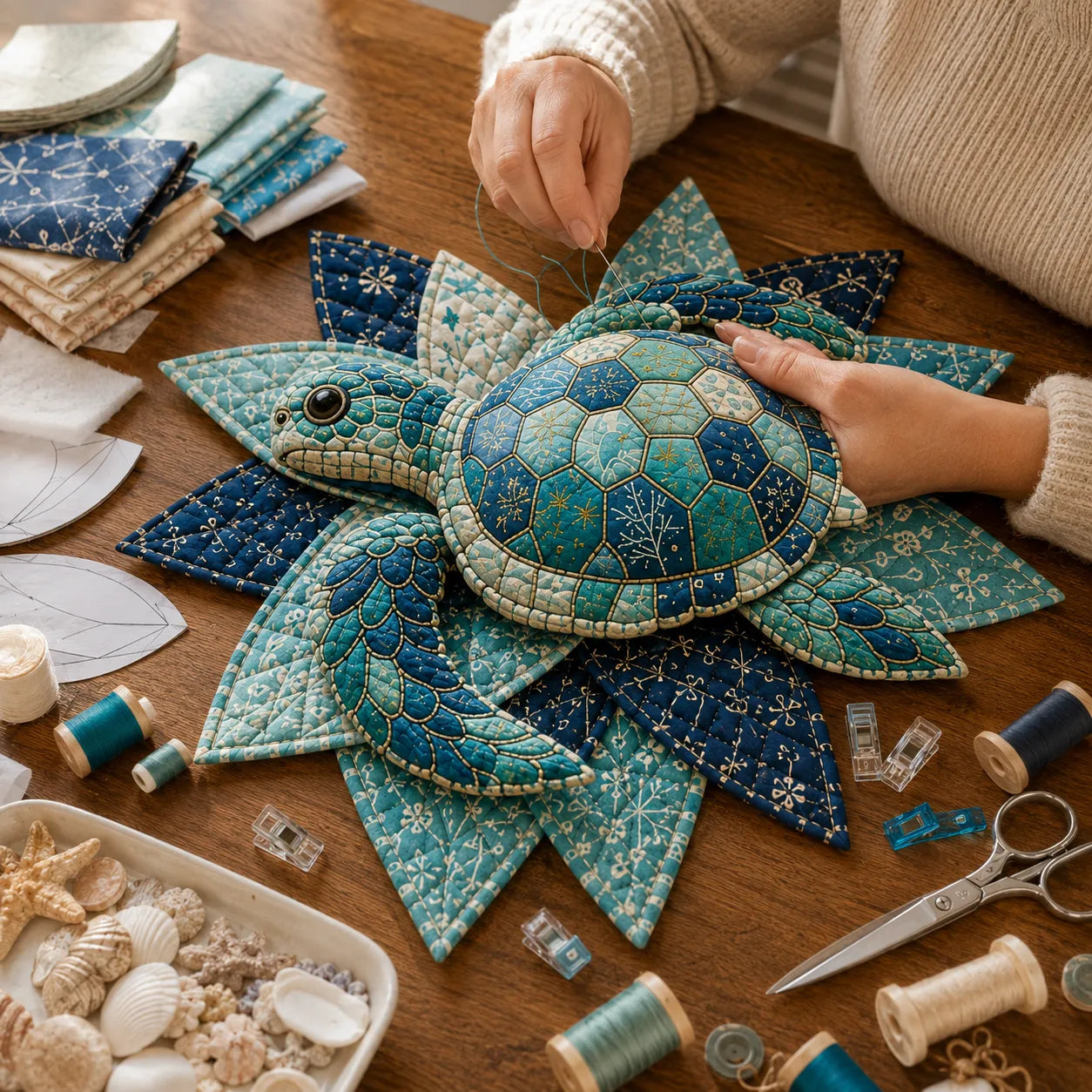 ⏳ Last Day 49% OFF – 🌊 Beginner-Friendly DIY Large Coastal Quilted Seaside Wreath Sewing Kit Collection | Complete Kit with Coordinated Fabrics, Sewing Materials & Step-by-Step Guide Included 💕