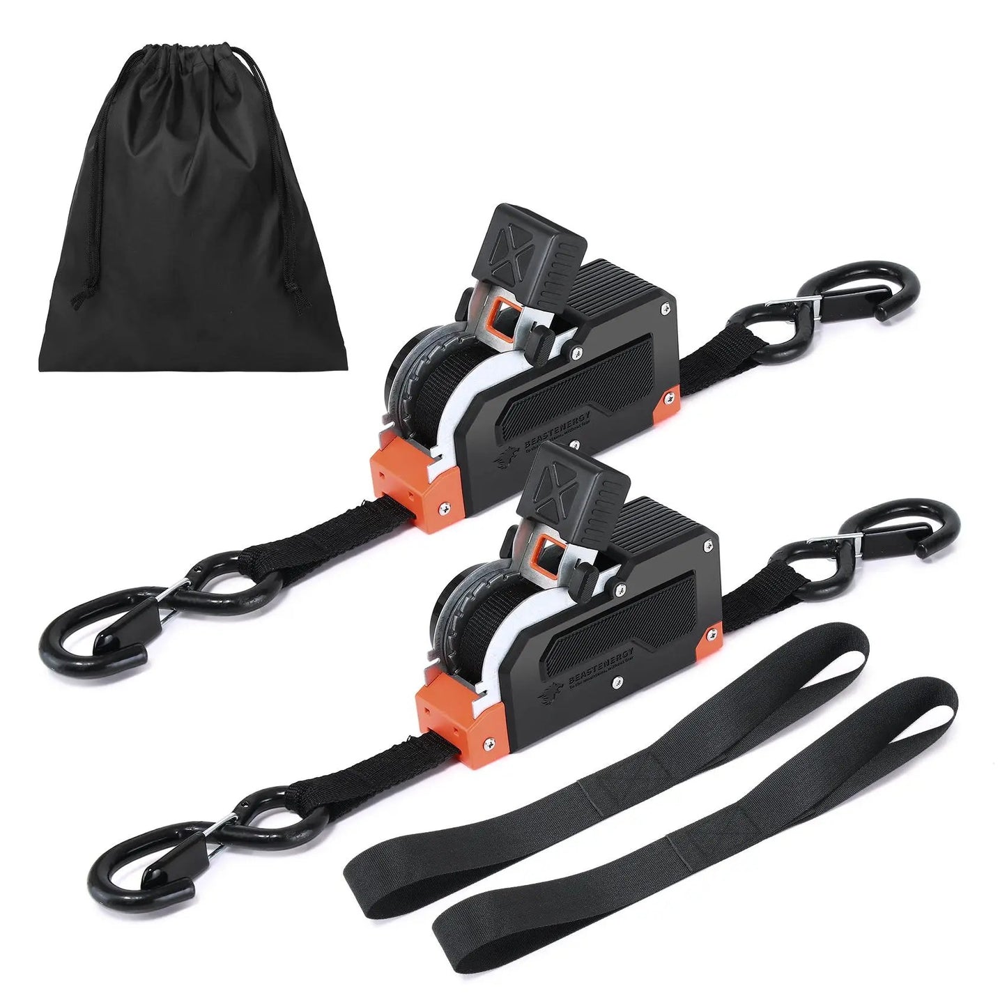 ⏰Limited Stock 60% OFF 🚜 Dual-End Retractable Tie-Down Ratcheting Straps, Large Locking S Hooks for Motorcycle, ATV, Truck