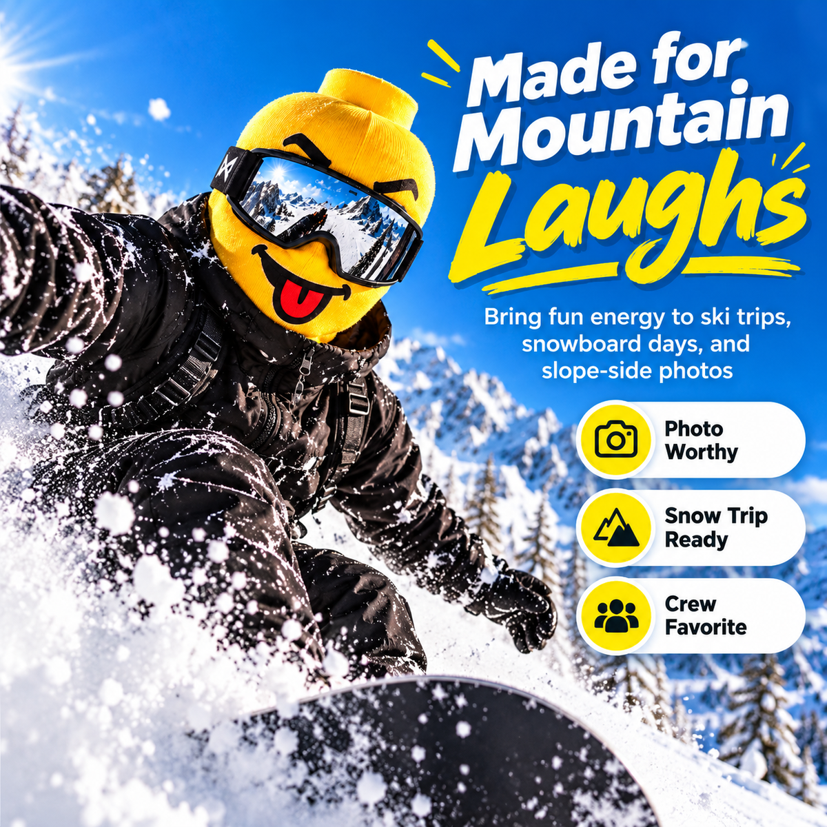 🏂Funny Yellow Block-Head Ski Mask – Full Face Winter Balaclava for Skiing & Snowboarding