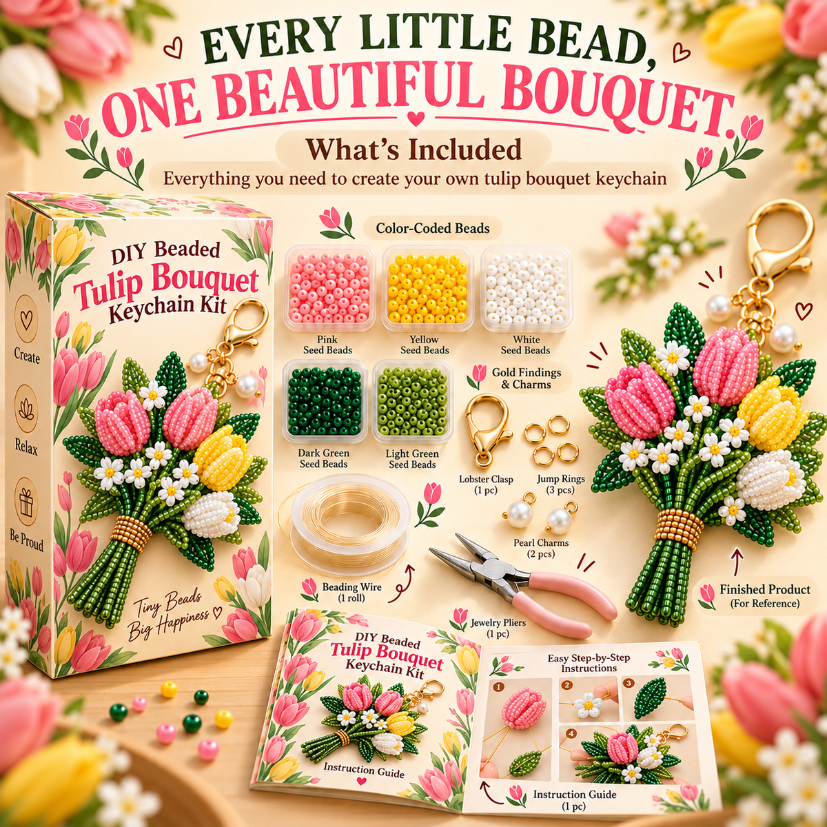 🔥 BUY 3 GET 1 FREE 🔥- 💐DIY Beaded Bouquet Keychain Kit✨