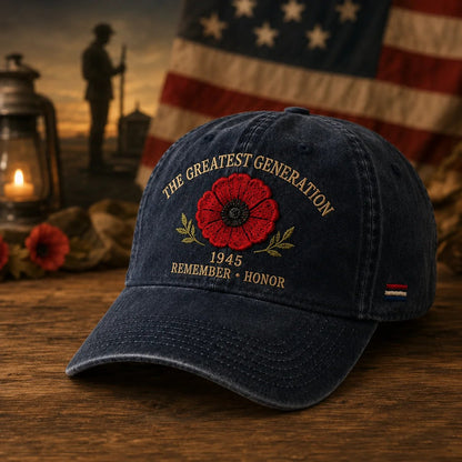 The Greatest Generation 1945 Memorial Poppy Cap – Remember & Honor