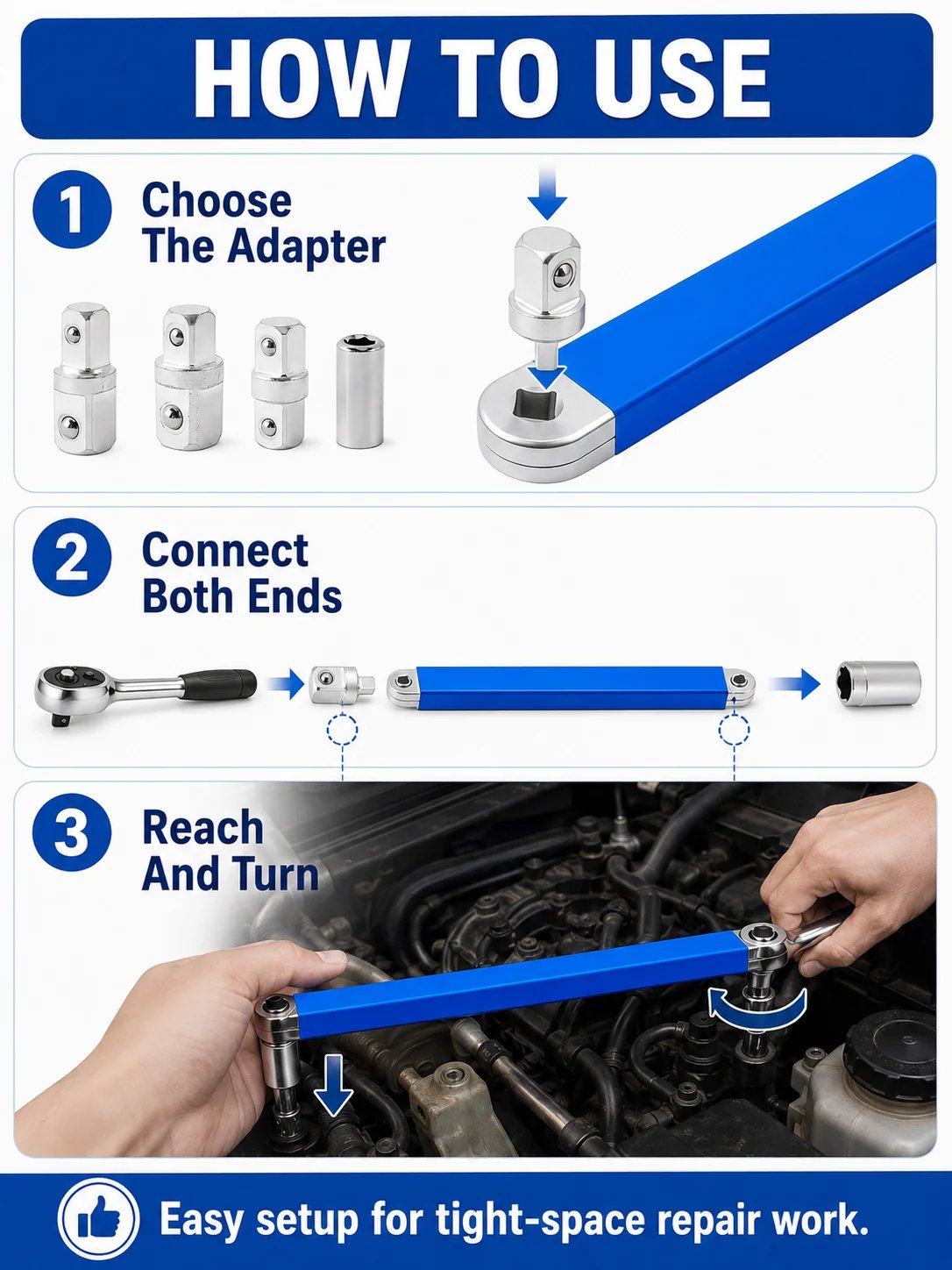 🎉🔧 Tool Deal ⚡ Impact-Ready Offset Wrench Extender with Universal Drive Adapters for Tight Spaces 🛠️