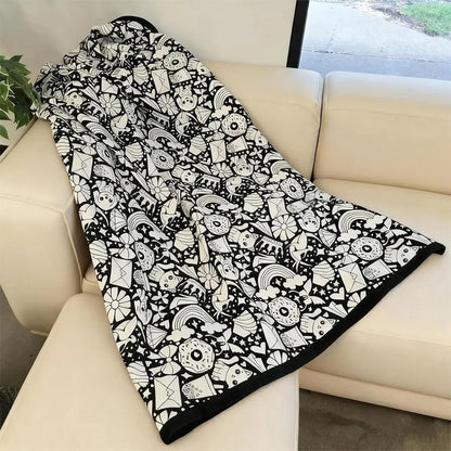 🎨 Fuzzy Velvet Coloring Blanket with 24 Markers | 8 Designs