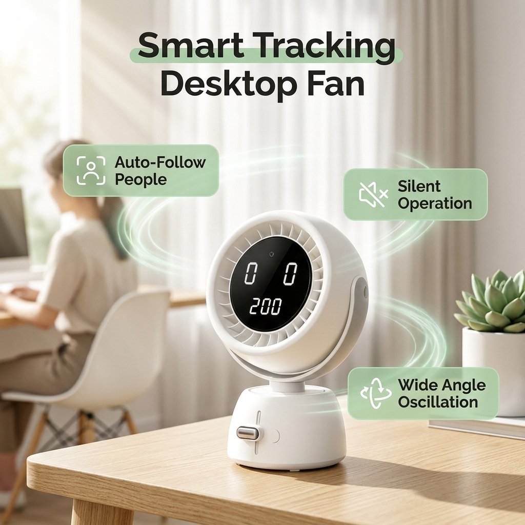 AI Face-Tracking Desktop Fan – Energy-Efficient Cooling