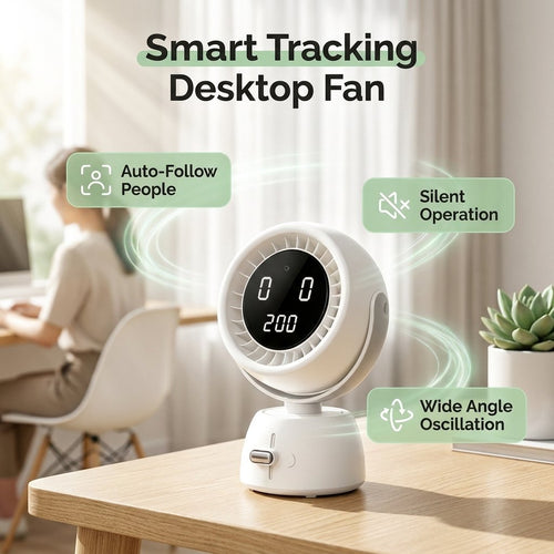 AI Face-Tracking Desktop Fan – Energy-Efficient Cooling