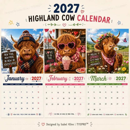 🐮 2027 Funny Highland Cow Wall Calendar | 12 Seasonal Cow Adventures with A4 Monthly Planning Pages for Home, Office & Gifts 📅✨