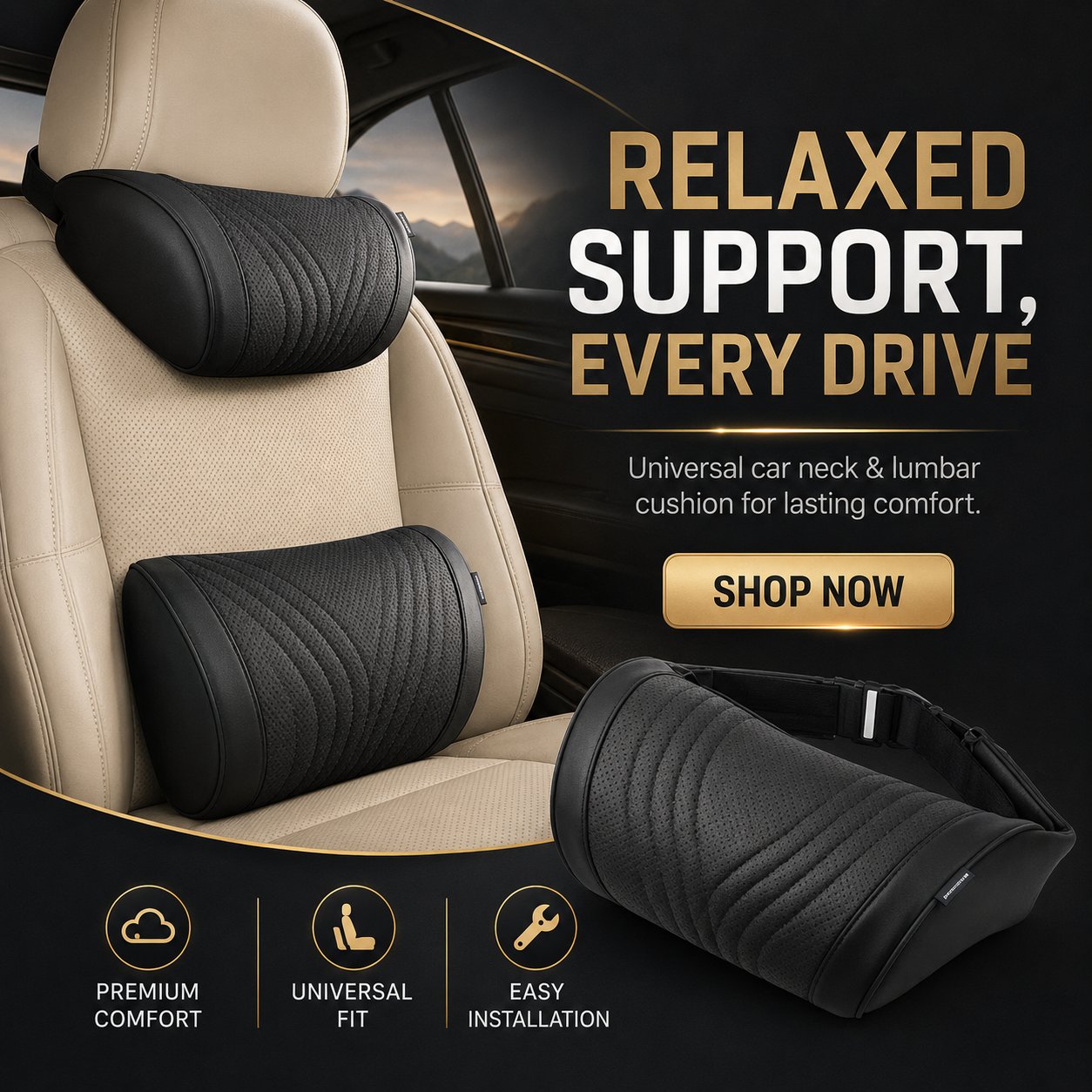 🚗💤 Relieve Driving Fatigue! Universal Memory Foam Car Headrest Neck Pillow, Ergonomic Support Auto Neck Cushion for Long Road Trips