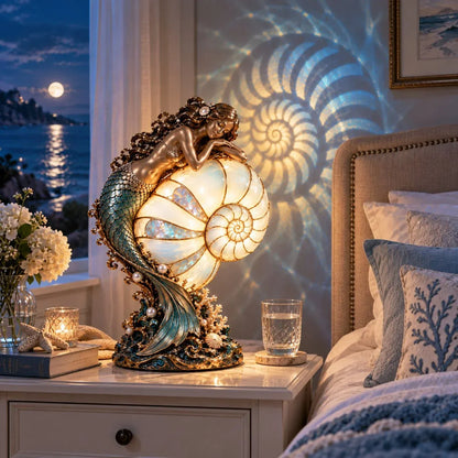 🧜‍♀️ Moon Tide Mermaid Nautilus Projection Lamp | Soft Ocean Glow & Spiral Wall Projection 🐚