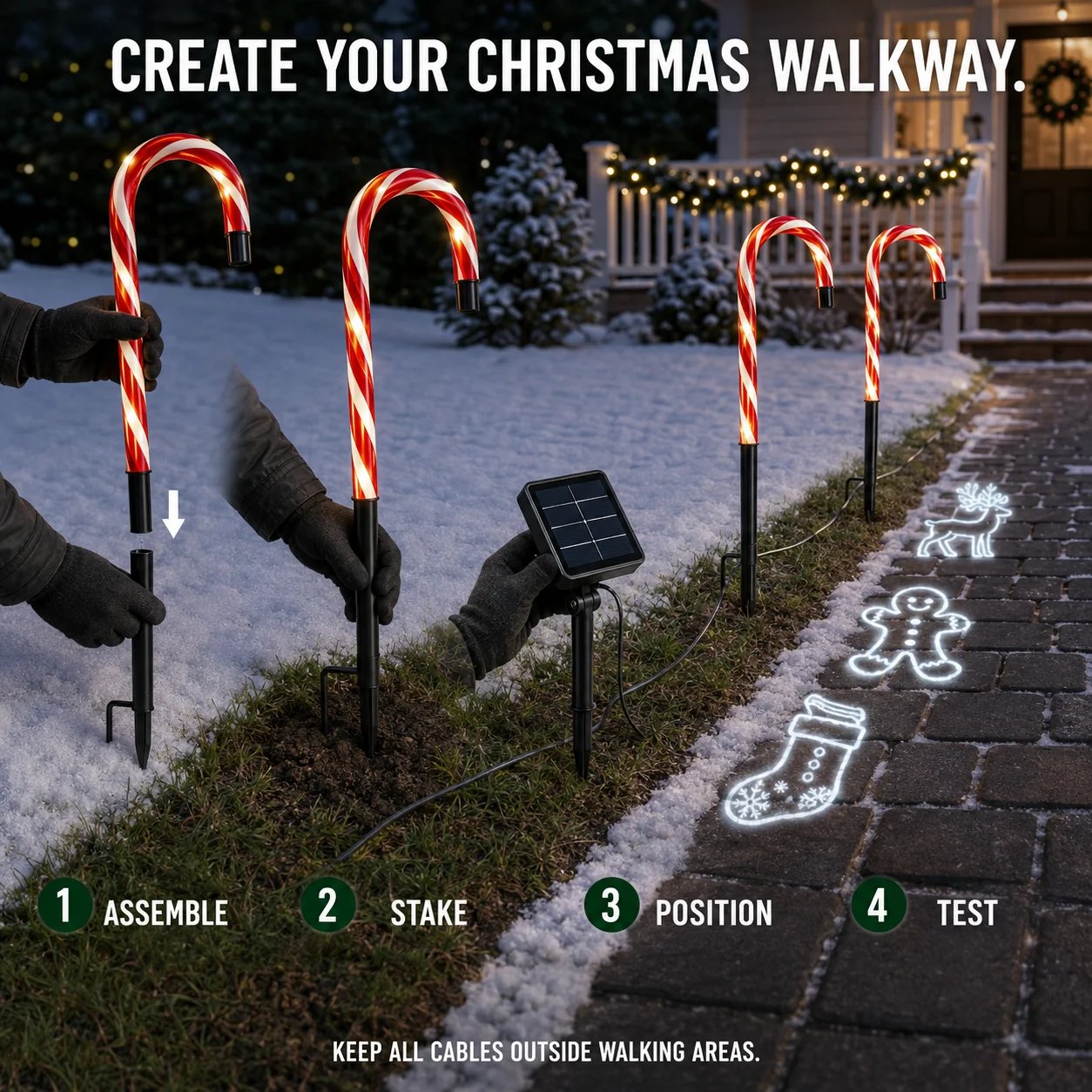 🎄Solar Candy Cane Projector Pathway Lights – Light the Way to Christmas