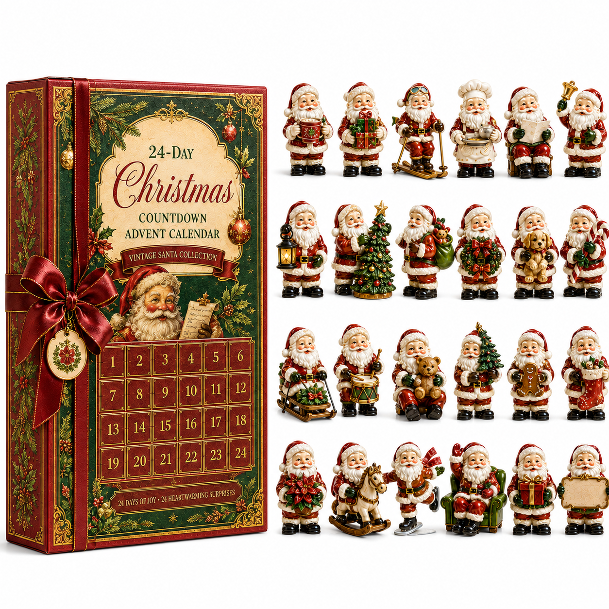 🔥24-Day Christmas Countdown Advent Calendar – Vintage Santa Series