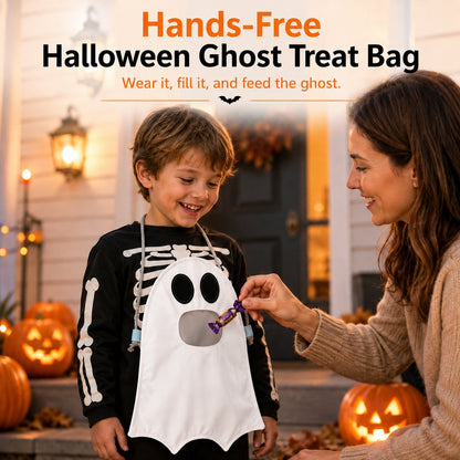⏳ Last Day 49% OFF – 👻 Hands-Free “Feed the Ghost” Halloween Treat Bag for Kids | Wearable Front-Hanging Candy Bag with Large Mouth Opening & Roomy Trick-or-Treat Storage 🎃🍬