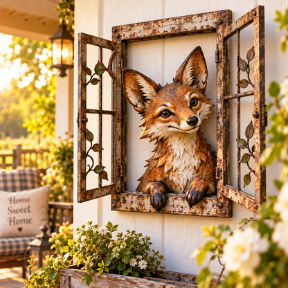 🪟 Rustic Peek-A-Boo Animal Window - Handcrafted Iron Wall Art That Brings a Little Woodland Charm Home 🌿