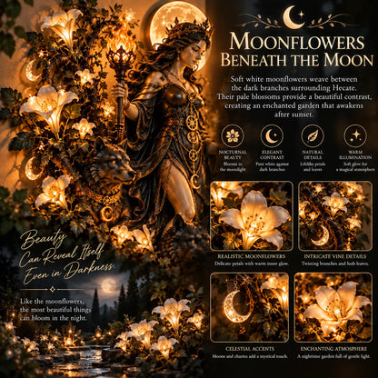 🌕🔥 Hecate’s Guiding Light Wall Décor | Moon Goddess 3D Wall Art with Twin Torches & Guardian Hounds
