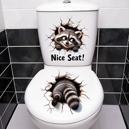 😂 Bathroom Buddies – Funny 3D Illusion Toilet Sticker Set | Removable 3D Illusion Stickers for Funny Bathroom Decor & Gag Gifts 🦝