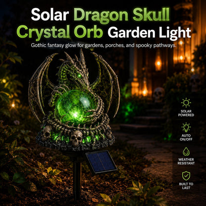 🐉 Solar Dragon Skull Crystal Orb Garden Light – Glowing Gothic Fantasy Halloween Outdoor Yard Decor with Solar Panel✨13*10*12cm（副本）