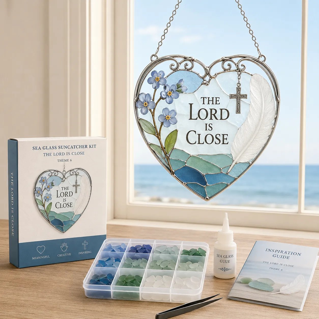 ✝️ Beginner-Friendly DIY Scripture Sea Glass Suncatcher Kit Collection | Complete Kit with Frosted Sea Glass Pieces, Clear Adhesive & Step-by-Step Guide Included 💕