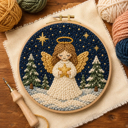 ⏳ Last Day 49% OFF – 🎄Beginner-Friendly Christmas Punch Needle DIY Kit | Complete Kit with Pre-Printed Fabric, Wooden Hoop, Thick Yarn, Punch Needle Tool & Step-by-Step Guide Included 💕