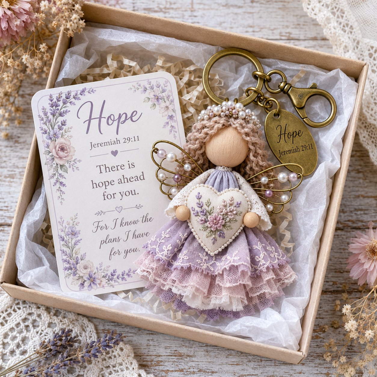 ⏳ Last Day 49% OFF – 🪽 Faith Guardian Keychain Scripture Gift Set Collection | Layered Fabric Charm, Inspirational Scripture Card & Ready-to-Gift Box Included 💕