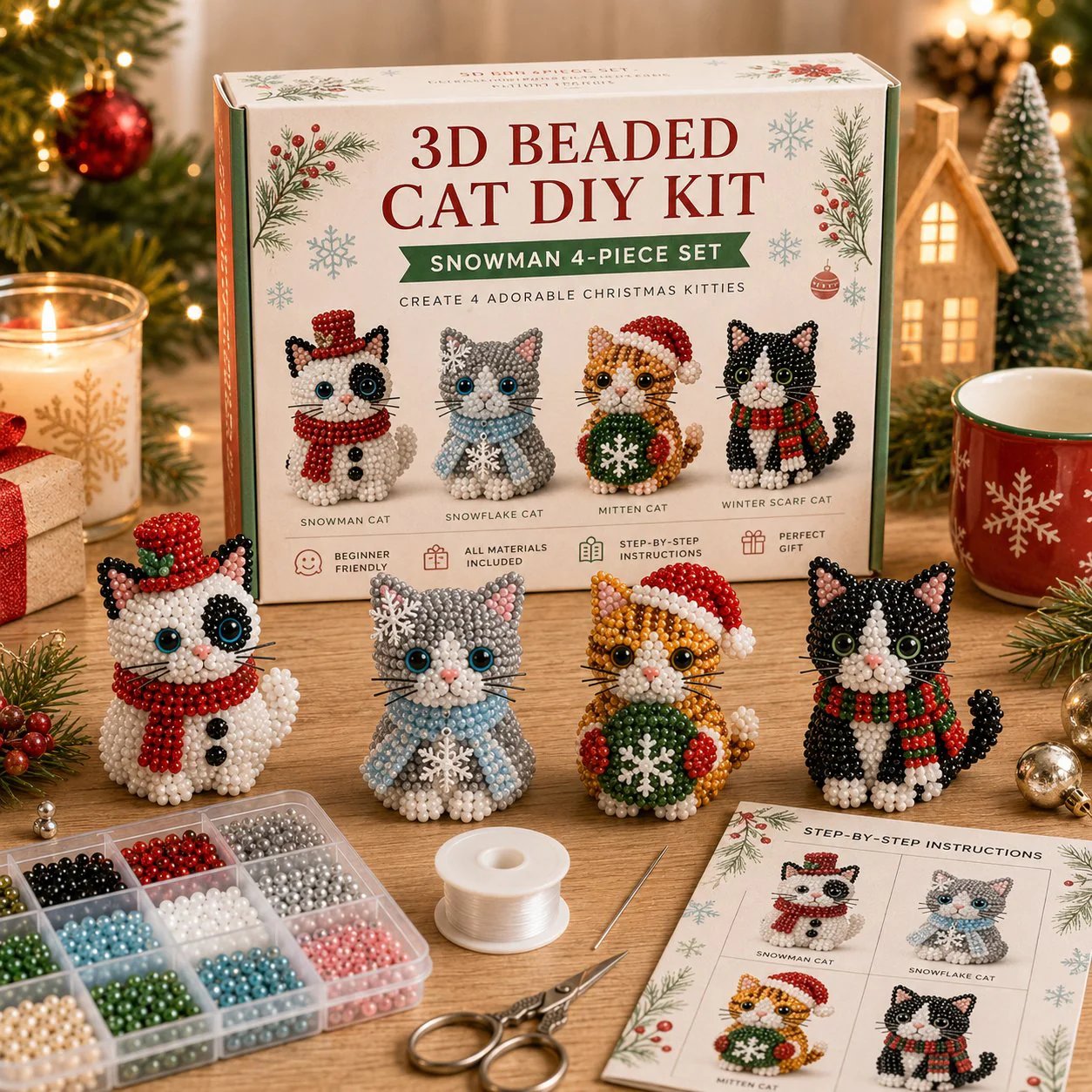💥🏆Create Your Own 3D Beaded Christmas Cats | Beginner-Friendly DIY Kit🎁