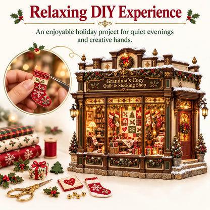 🧵 Grandma’s Cozy Quilt Shop DIY Kit 🎄 | Light-Up Christmas Miniature | Build Your Own Holiday Tradition