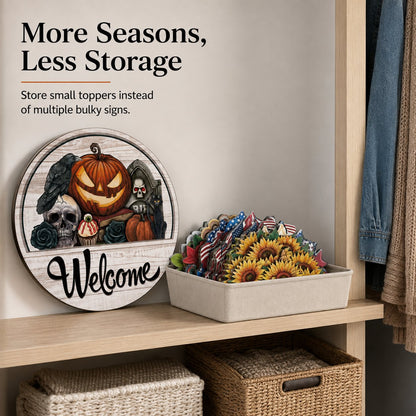 ⏳ Last Day 49% OFF – 🏡 Interchangeable Seasonal Welcome Door Sign | 12 in Woodgrain-Style Base with Magnetic 3D Toppers for Holidays, Seasons & Celebrations ✨