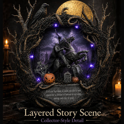 🦇Gothic Handcrafted Headless Horseman Mini Wreath With LED Purple Lights🎃