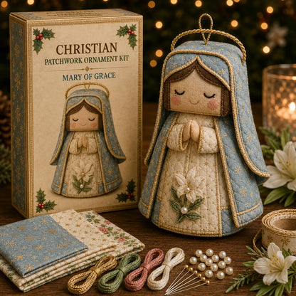 ⏳ Last Day 49% OFF – ✝️ Beginner-Friendly DIY Christian Block Figure Patchwork Ornament Kit Collection | Complete Kit with Pre-Cut Fabrics, Padded Ornament Form & Step-by-Step Guide Included 💕