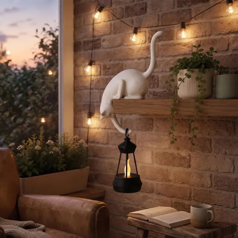 🐈‍⬛🏮 Peekaboo Black Cat Lantern Decor – Cozy LED Shelf Accent for Cat Lovers